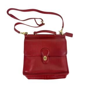 Vintage COACH Willis Red Leather 9927 Top Handle Brass Crossbody Satchel Handbag